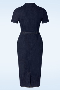Collectif Clothing - Caterina denim pencil jurk in blauw 4