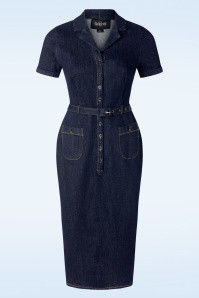 Collectif Clothing - Caterina denim pencil jurk in blauw 2