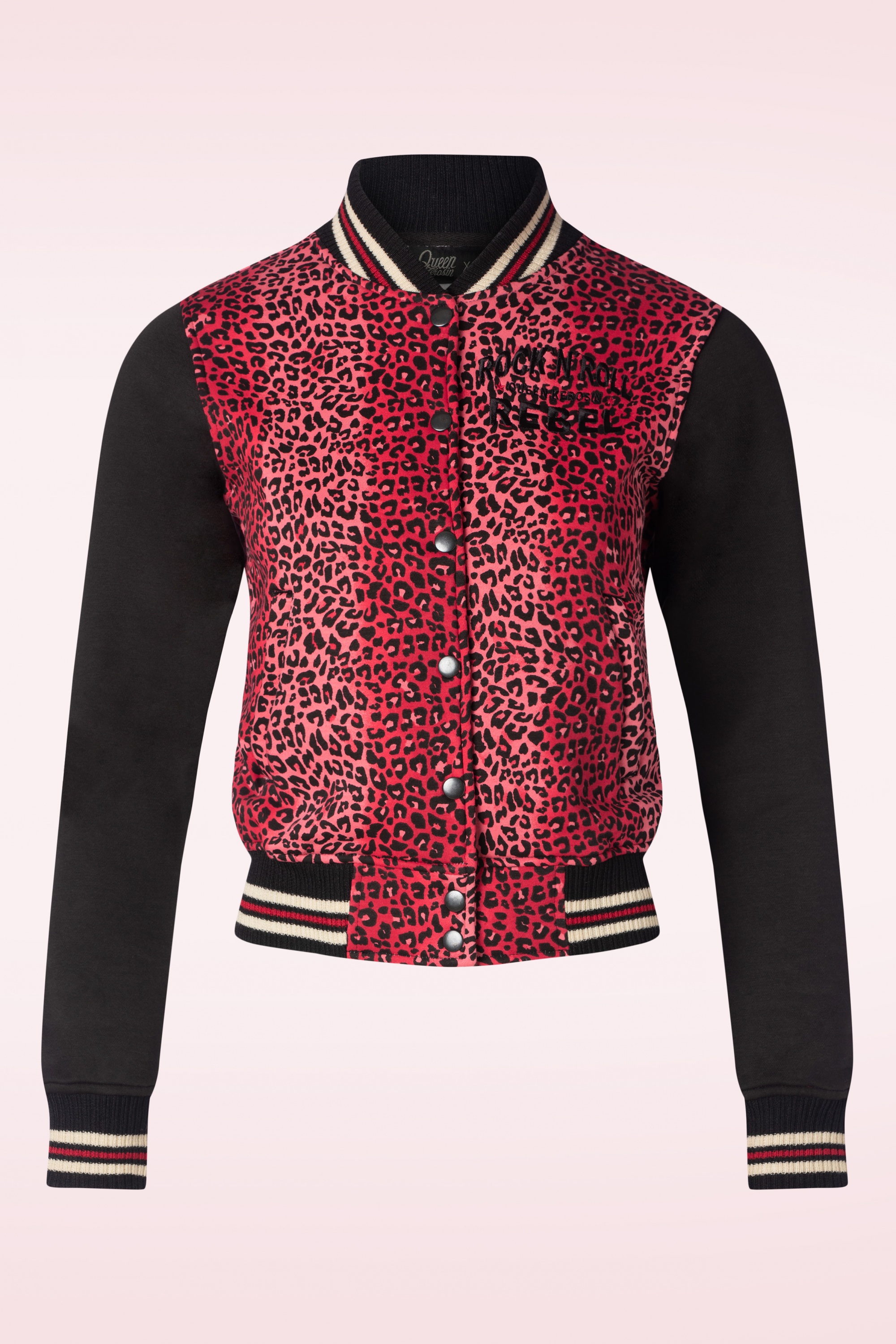 Queen Kerosin - Leo Rock 'n Roll college sweat jacket in rood en zwart