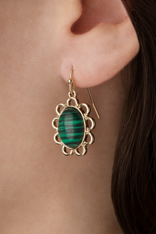 Lovely - Boucles d'oreille pendantes à pierre Paon en vert