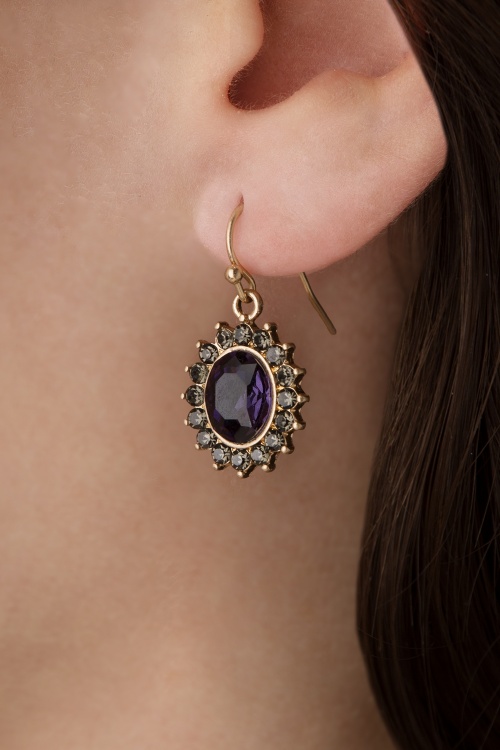 Lovely - Regency Oval Stone Earrings in Purple