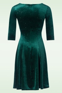 Vintage Chic for Topvintage - Penny Velvet Glitter swing jurk in groen 2