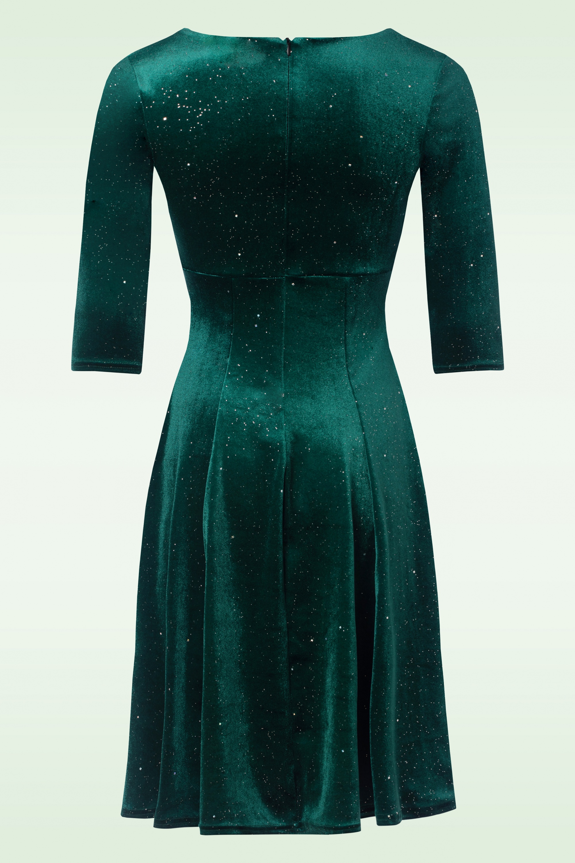 Vintage Chic for Topvintage - Penny Velvet Glitter swing jurk in groen 2