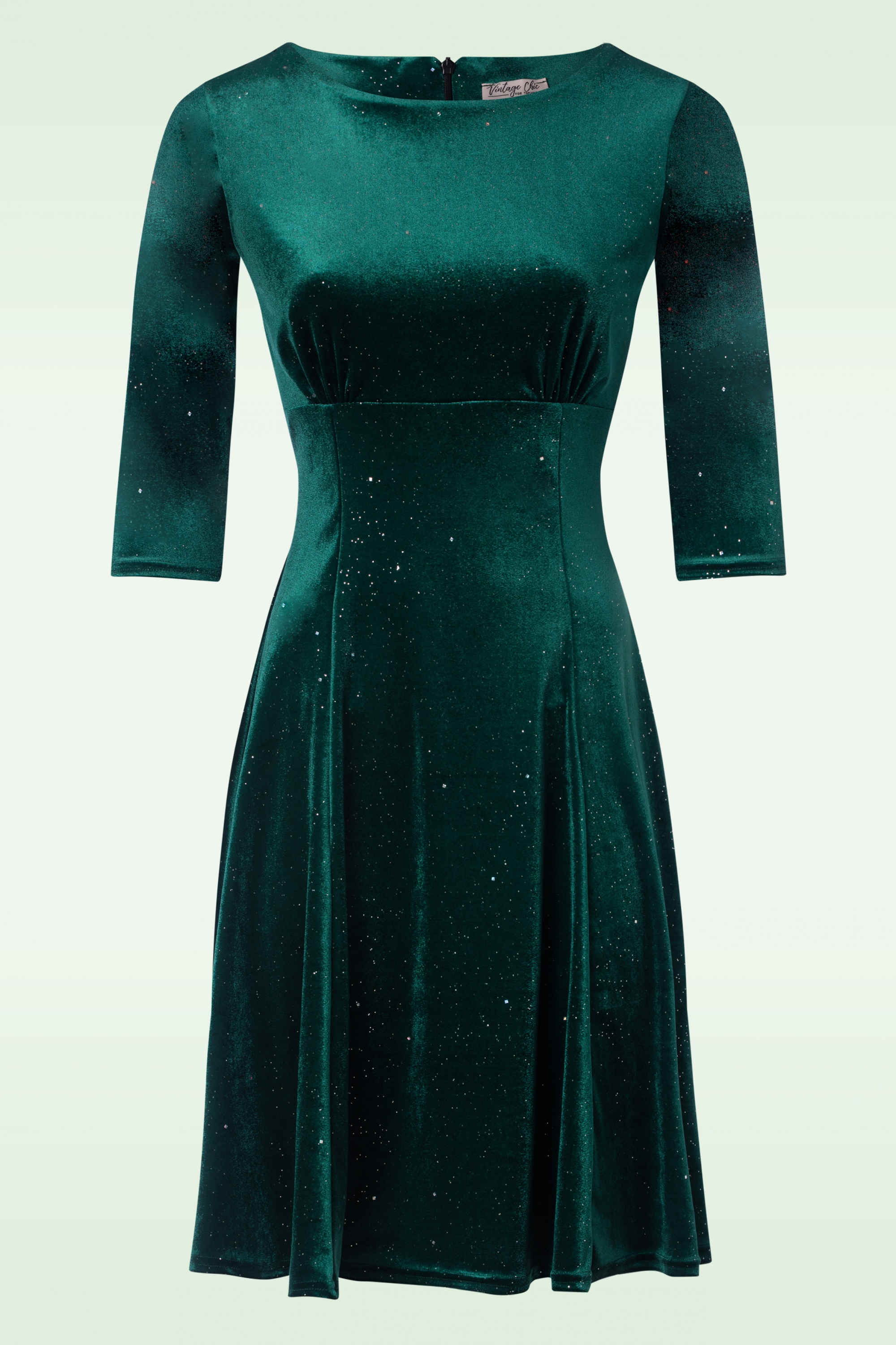 Vintage Chic for Topvintage - Penny Velvet Glitter swing jurk in groen