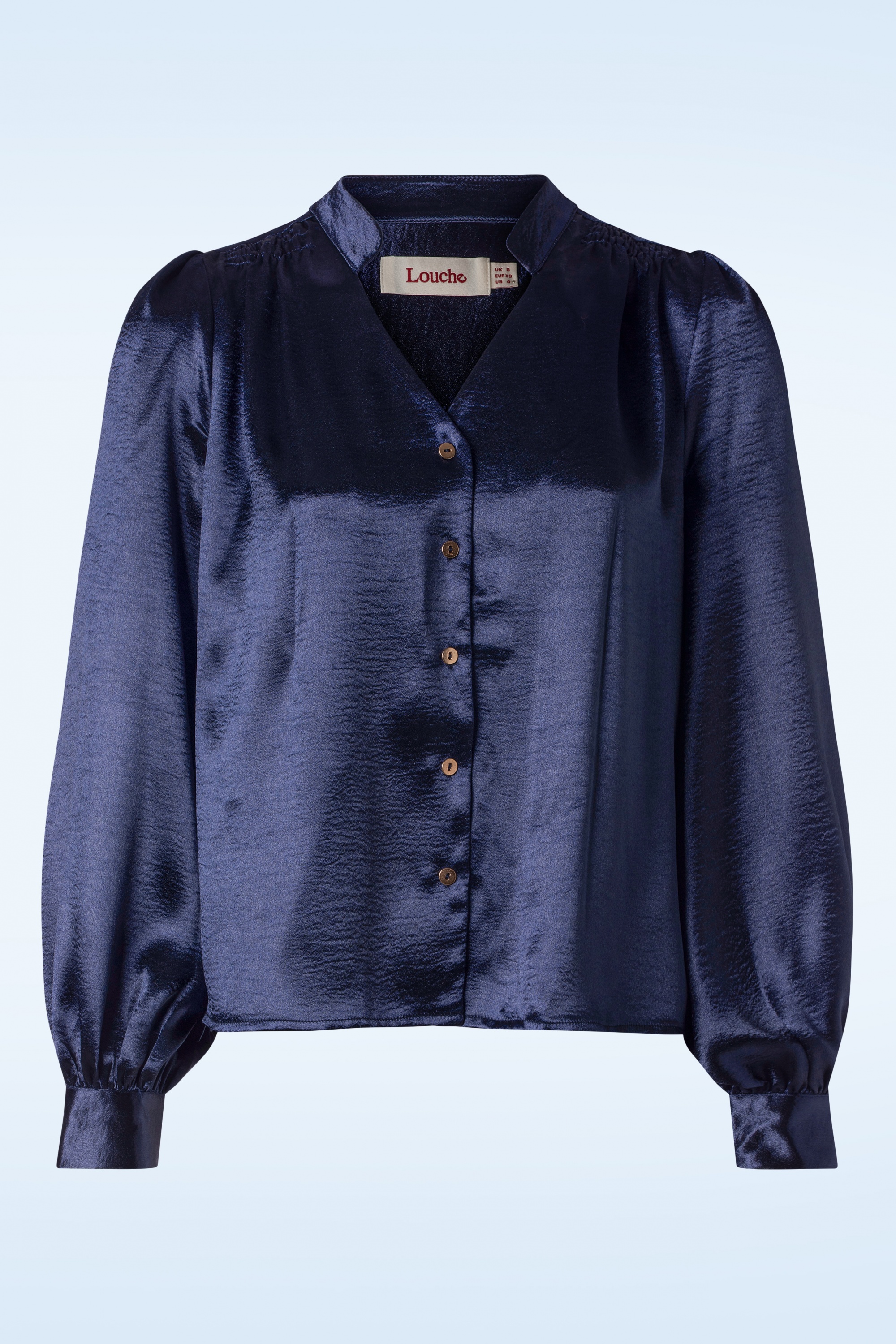 Louche - Helide V hals Hammered satijnen blouse in blauw