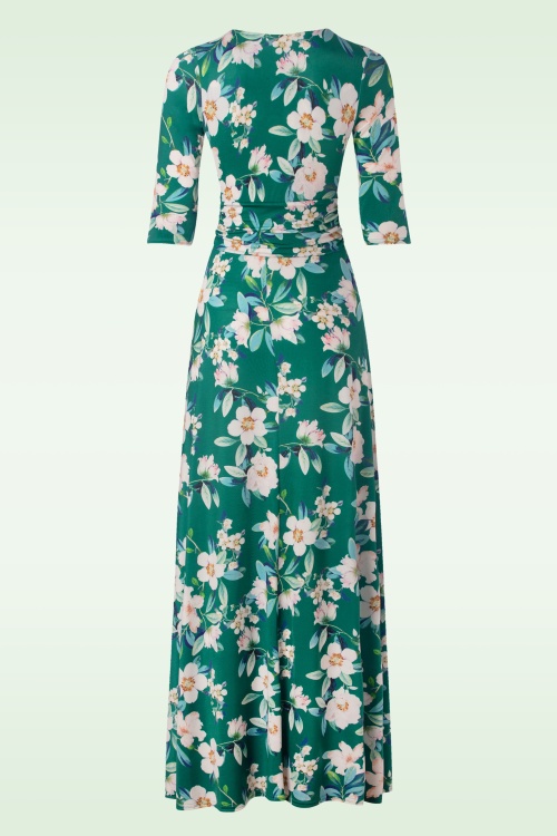 Vintage Chic for Topvintage - Robe longue fleurie Valentina en vert 2