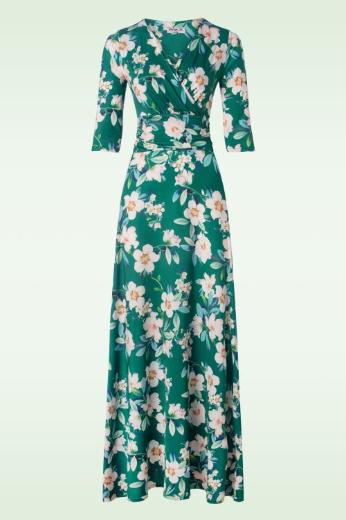 Vintage Chic for Topvintage - Valentina Flower maxi jurk in groen