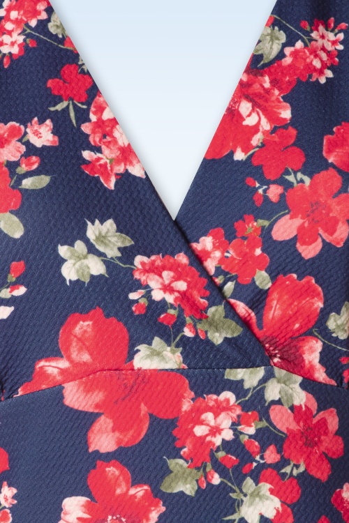 Vintage Chic for Topvintage - Katie Floral Pencil Dress in Navy and Red 3