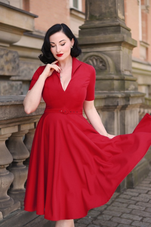 Vintage Diva - Laura Lee swing jurk in rood