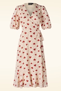Vixen - Heart Polka Dot Wrap Dress in Cream