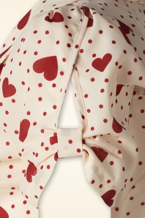 Vixen - Heart polka dot Collared top in crème 5