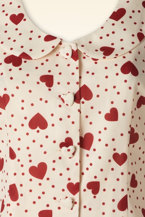 Vixen - Heart polka dot Collared top in crème 4