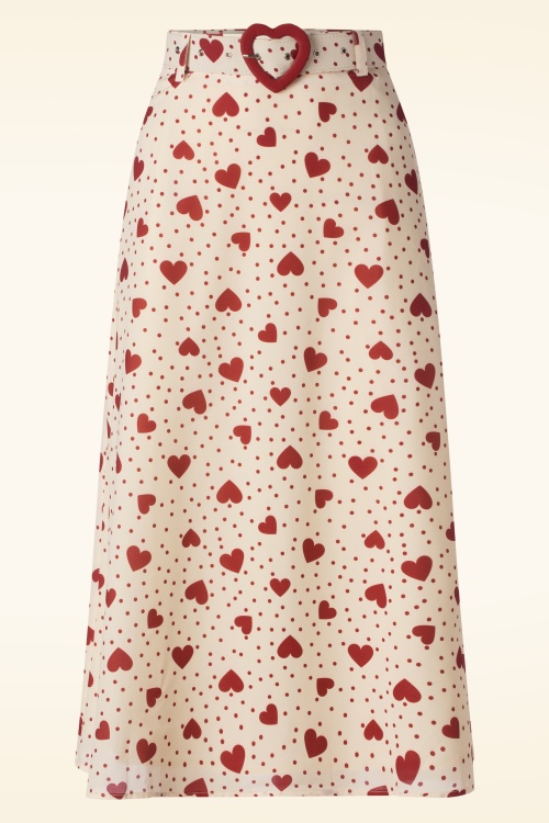 Vixen - Heart Polka Dot Midi Skirt in Cream