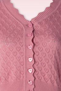 Vixen - Heart Pattern Scallop Edge Cardigan in Pink 4