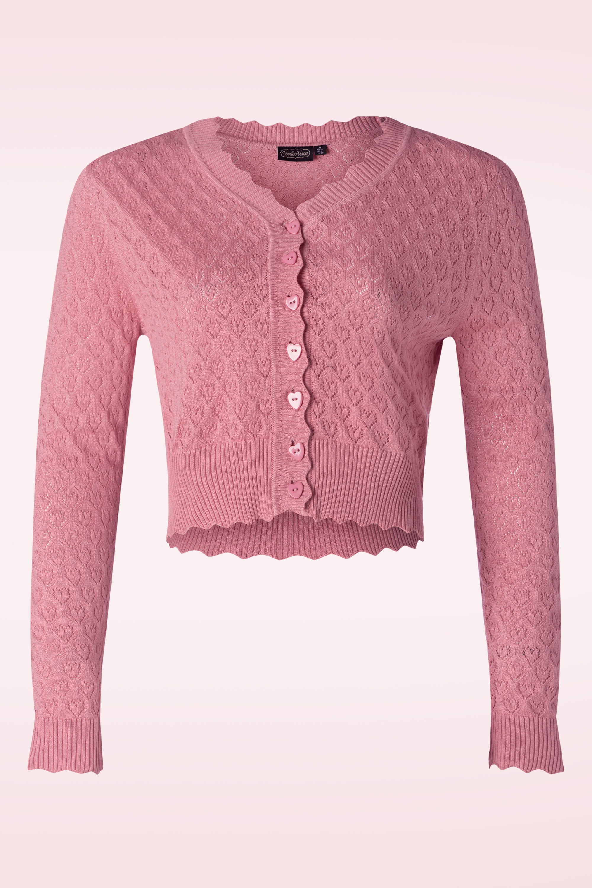 Vixen - Heart Pattern Scallop Edge cardigan in roze 2