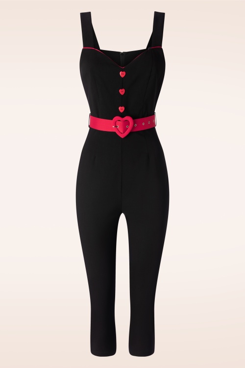 Vixen - Heart Buckle capri jumpsuit in zwart