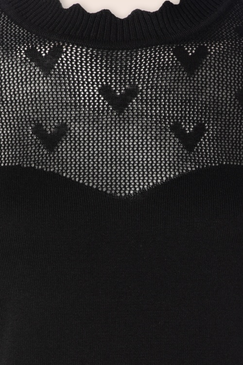 Vixen - Heart Pattern Scallop Edge trui in zwart 3