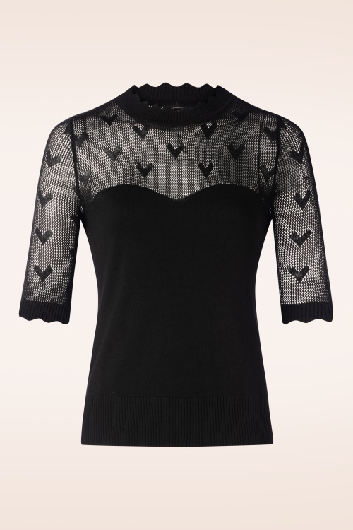 Vixen - Heart Pattern Scallop Edge Sweater in Black