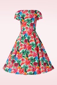 Topvintage Boutique Collection - TopVintage exklusiv ~ Adriana Floral Kurzarm Swing Kleid in Multi 4