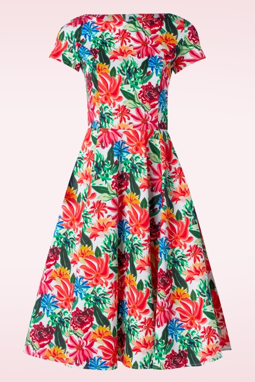 Topvintage Boutique Collection - TopVintage exklusiv ~ Adriana Floral Kurzarm Swing Kleid in Multi 2