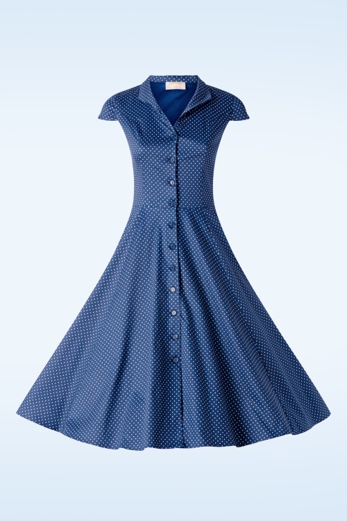 Topvintage Boutique Collection - Topvintage exclusive ~ Angie Polkadot Swing Dress in Navy and White 4