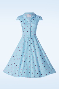 Topvintage Boutique Collection - Topvintage exclusive ~ Angie swing jurk in licht blauw met lieveheersbeestjes print  4