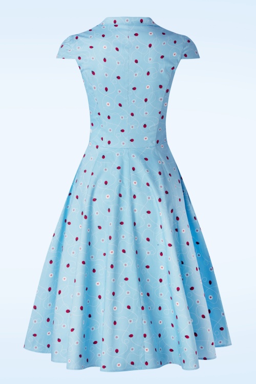 Topvintage Boutique Collection - Topvintage exclusive ~ Angie swing jurk in licht blauw met lieveheersbeestjes print  6