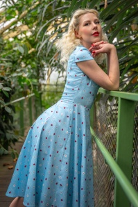 Topvintage Boutique Collection - Topvintage exclusive ~ Angie Swing Dress in light Blue with Ladybug Print 2