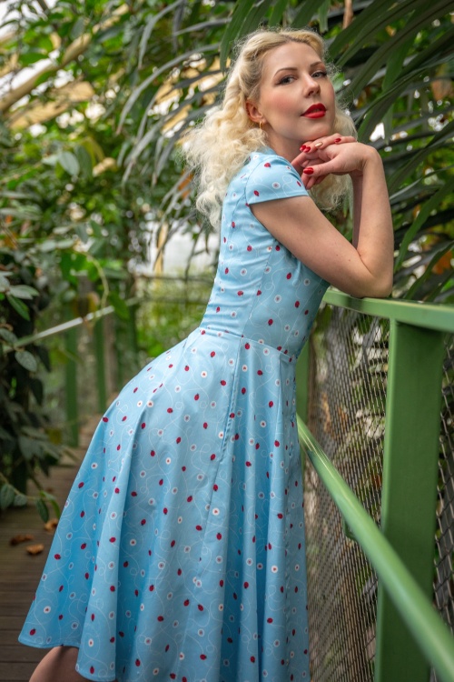 Topvintage Boutique Collection - Topvintage exclusive ~ Angie Swing Dress in light Blue with Ladybug Print 2