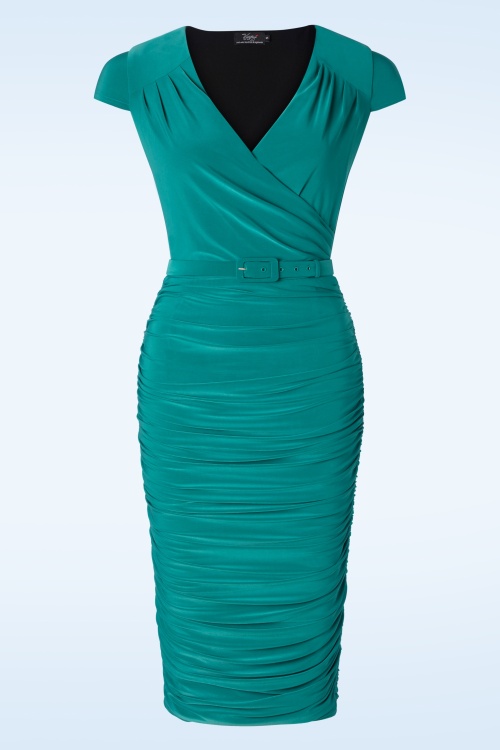Vintage Diva  - The Geneveeve Pencil Dress in Turquoise 3