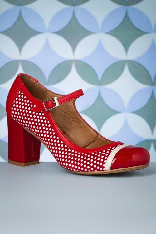 Nemonic - Charol leather Mary Jane Pumps in red 4