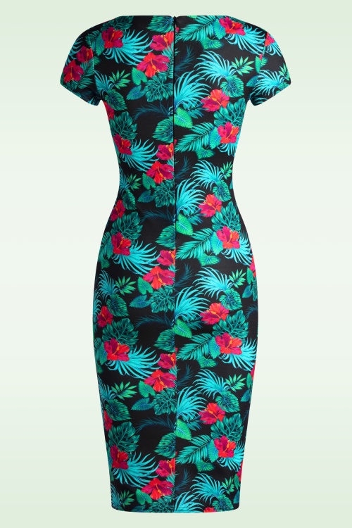 Vintage Chic for Topvintage - Tanya Tropical Pencil Dress in Black 2