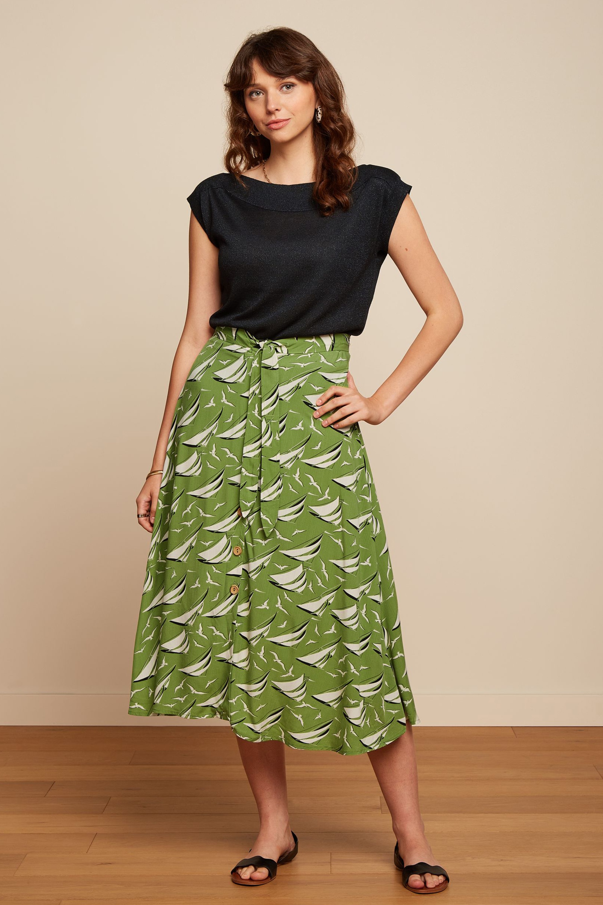 King Louie - Judy midi rok Bateau in Woodbine groen