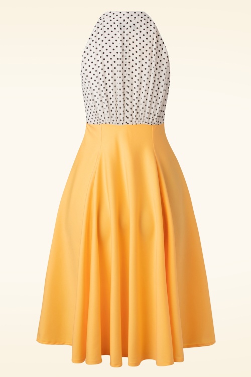 Vintage Diva  - De Maria Grazia swing jurk in wit en zonnig geel 4