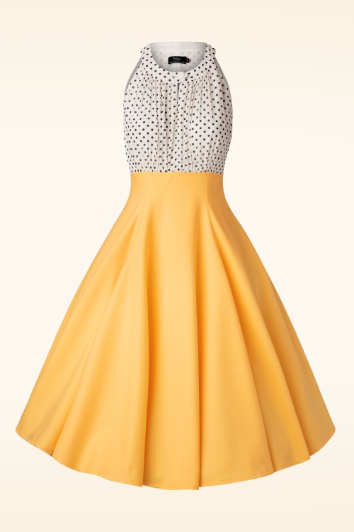 Vintage Diva  - De Maria Grazia swing jurk in wit en zonnig geel 5