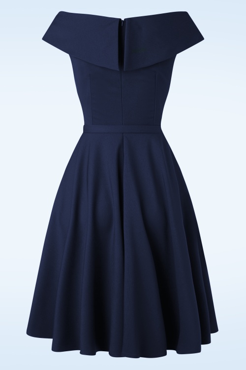 Vintage Diva  - De Aurelia swing jurk in middernachtblauw 7