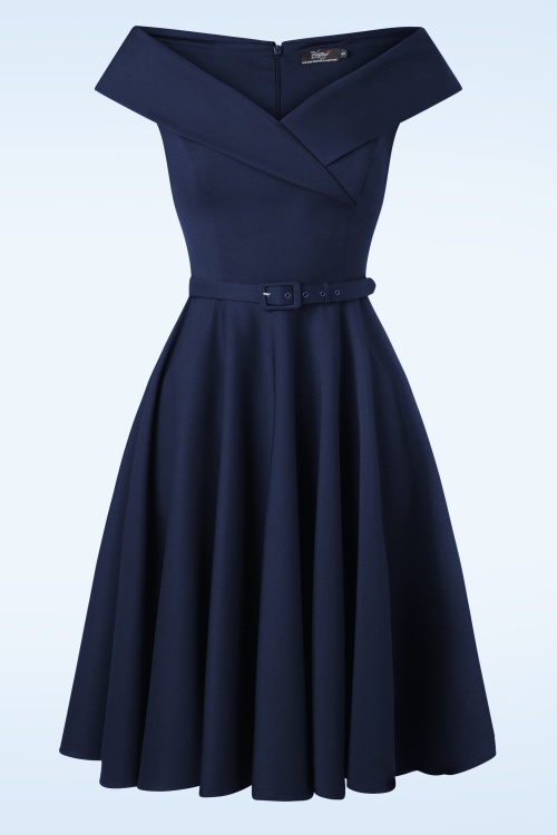 Vintage Diva  - De Aurelia swing jurk in middernachtblauw 6