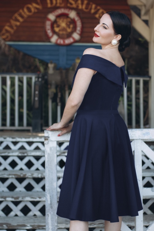 Vintage Diva  - De Aurelia swing jurk in middernachtblauw 3