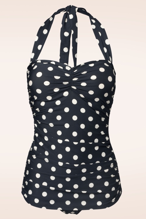 Esther Williams - 50s Classic Polkadot One Piece Swimsuit in Black and White 2