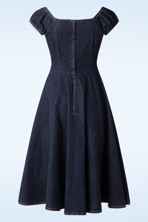 Collectif Clothing - Robe corolle Dolores Doll en jean bleu 3