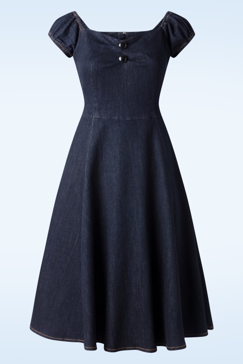 Collectif Clothing - Dolores Denim Doll Kleid in Blau 2