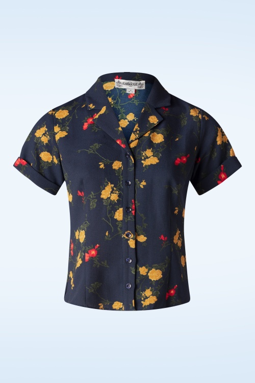 Collectif Clothing - Caterina Bloom Shirt in Marineblau
