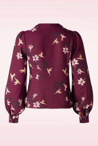 Collectif Clothing - Luiza Lilies and Birds blouse in wijnrood 3