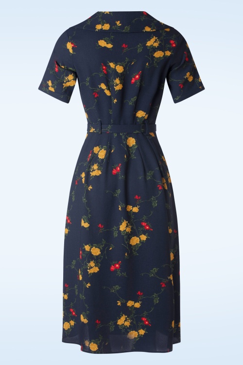 Collectif Clothing - Alberta Bloom Floral Kleid in Marineblau 2