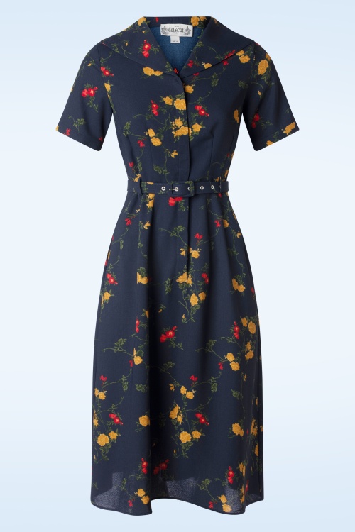 Collectif Clothing - Alberta Bloom Floral Kleid in Marineblau