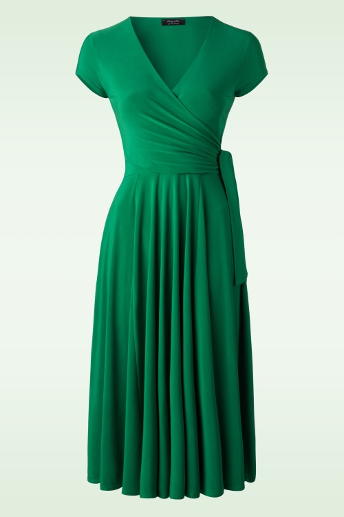 Vintage Chic for Topvintage - Layla gekruiste jurk in groen 2