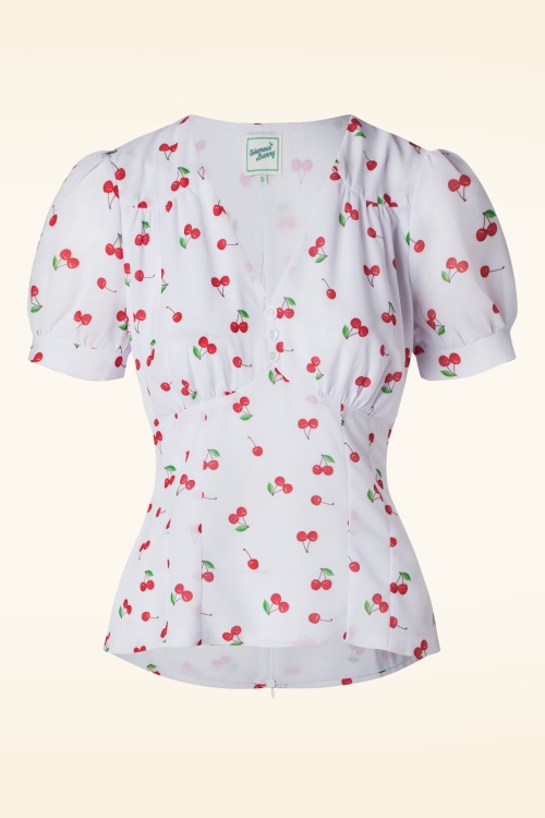 Glamour Bunny - Harriet Blouse in White with Cherry Print 3