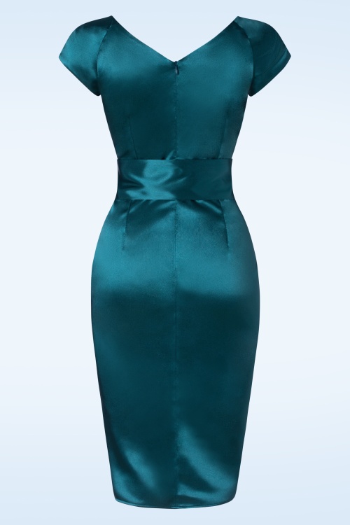 Glamour Bunny - The Moira Satin Pencil Dress in Teal 5