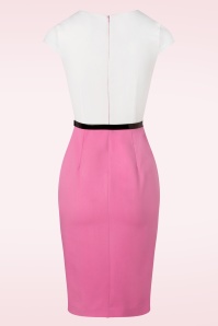 Glamour Bunny - De Sienna pencil jurk in flamingoroze en wit 4