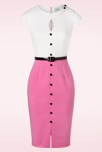 Glamour Bunny - The Sienna Pencil Dress in Flamingo Pink and White 3
